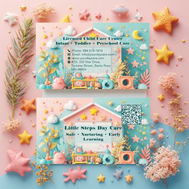 Little Steps Day Care Small Business QR Code  Card (Little Steps Day Care Small Business QR Code Business Card)