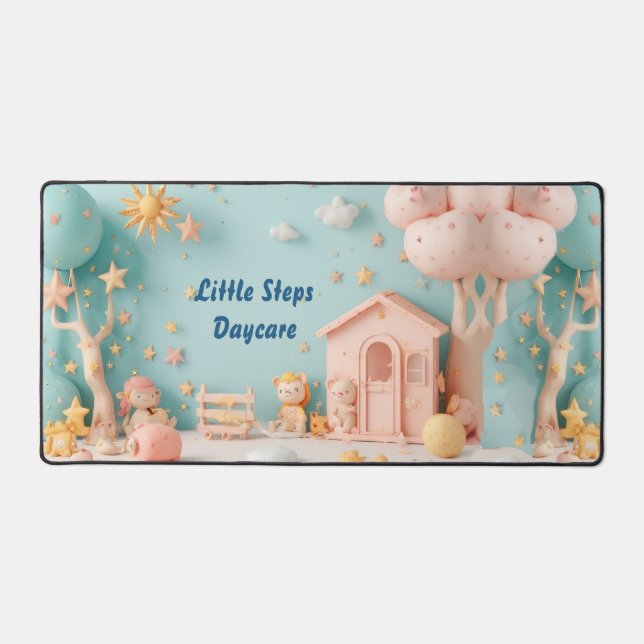 Little Steps Daycare Pastel Greenery Personalized Desk Mat (Front)