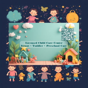 Little Steps Montessori Day Care QR Code Pastel Business Card