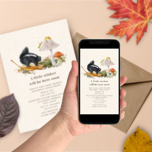 Little Stinker Mushroom Woodland Skunk Baby Shower Invitation