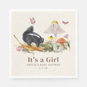 Little Stinker Woodland Skunk Girl Baby Shower Napkin