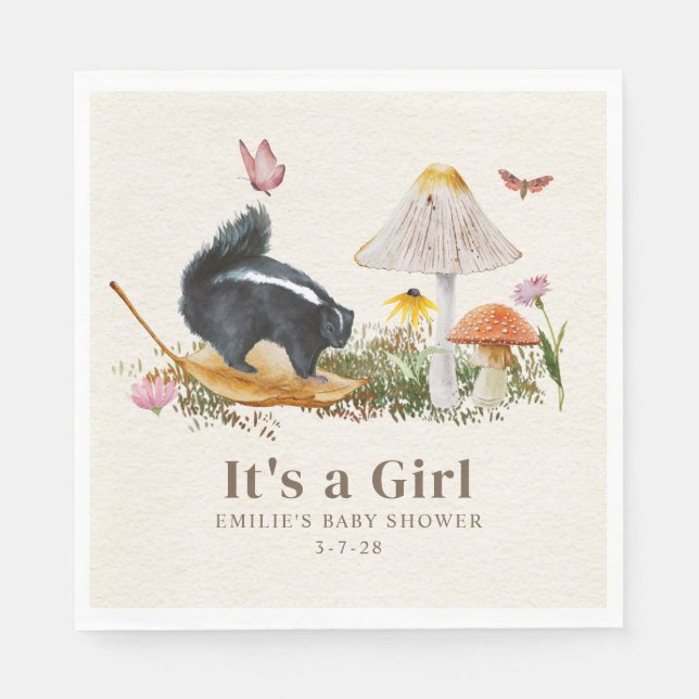 Little Stinker Woodland Skunk Girl Baby Shower Napkin (Front)