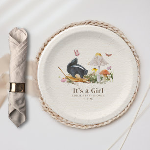 Little Stinker Woodland Skunk Girl Baby Shower Paper Plate