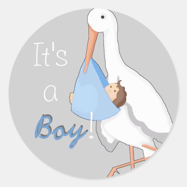 "Little Stork: It's a Boy!" Envelope Seal/Stickers Classic Round Sticker (Front)