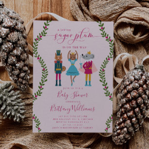 Little Sugar Plum Girl Christmas Baby Shower  Invitation
