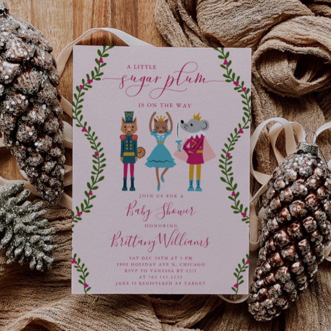 Little Sugar Plum Girl Christmas Baby Shower  Invitation (Creator Uploaded)