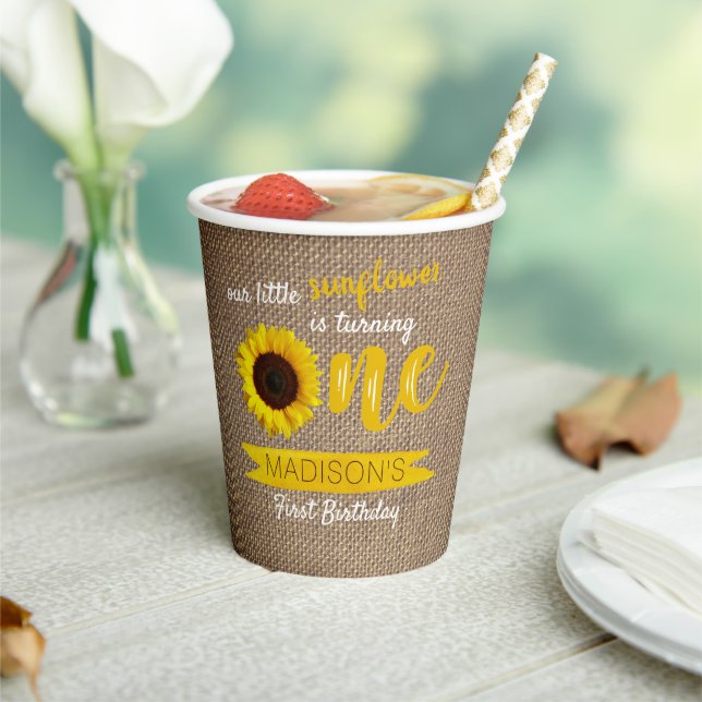 Little Sunflower 1st Birthday Paper Cups (Insitu)
