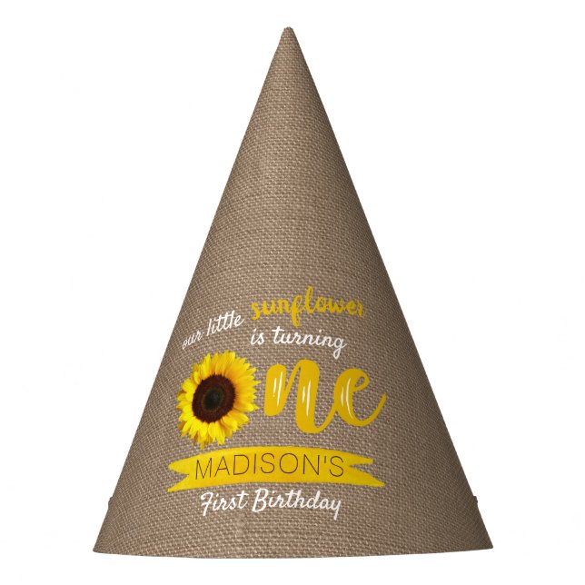 Little Sunflower 1st Birthday Party Hat (Front)