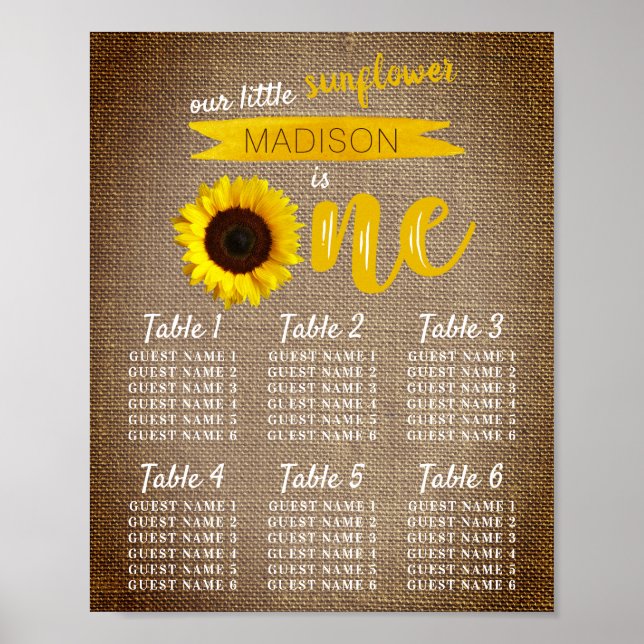 Little Sunflower 1st Birthday Seating Chart (Front)