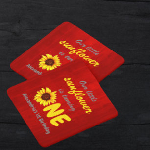 Little Sunflower 1st Birthday Square Paper Coaster