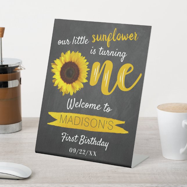 Little Sunflower 1st Birthday Welcome Pedestal Sign (In SItu)