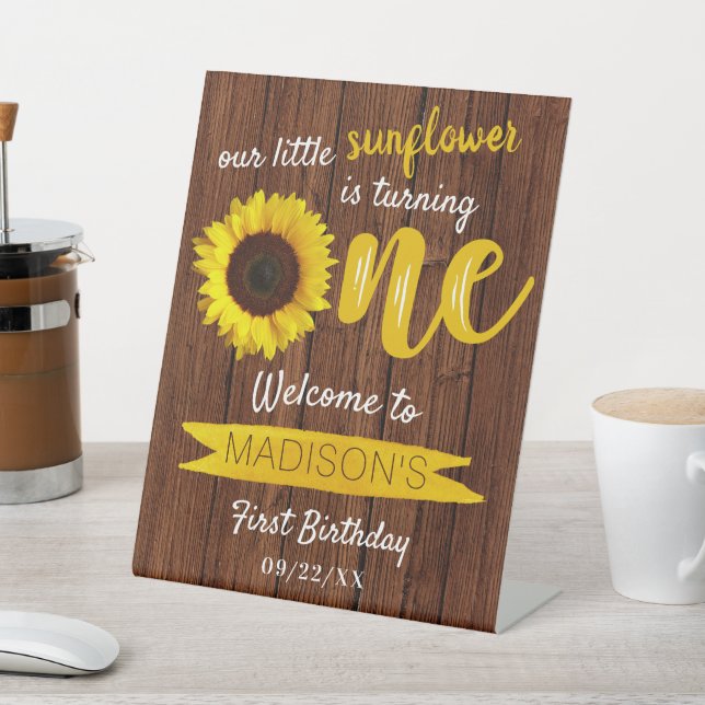 Little Sunflower 1st Birthday Welcome Pedestal Sign (In SItu)