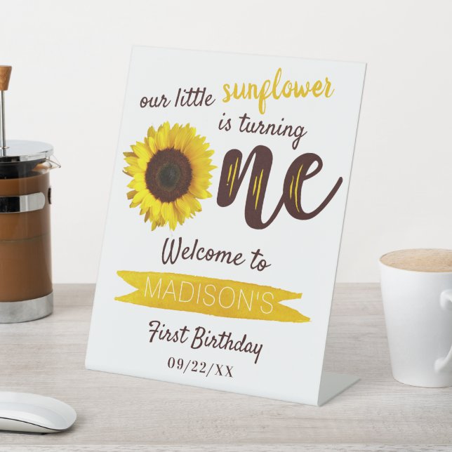 Little Sunflower 1st Birthday Welcome Pedestal Sign (In SItu)