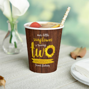 Little Sunflower 2nd Birthday Paper Cups