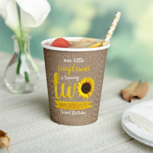 Little Sunflower 2nd Birthday Paper Cups