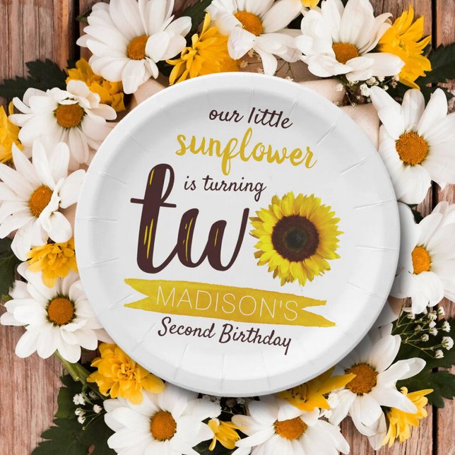 Little Sunflower 2nd Birthday Paper Plate (Creator Uploaded)