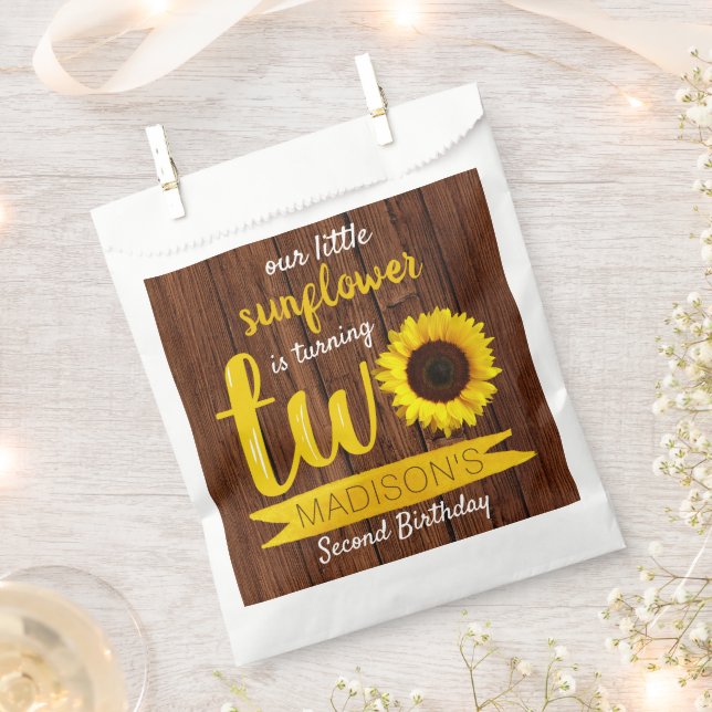 Little Sunflower 2nd Birthday Party Favour Bags (Clipped)