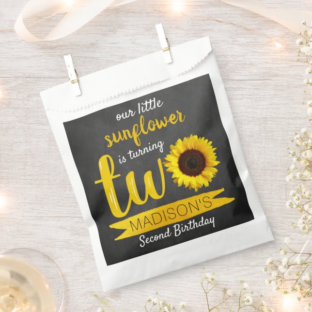 Little Sunflower 2nd Birthday Party Favour Bags (Clipped)