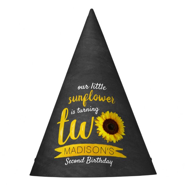 Little Sunflower 2nd Birthday Party Hat (Front)