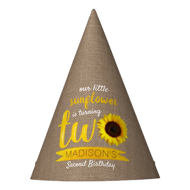 Little Sunflower 2nd Birthday Party Hat (Front)