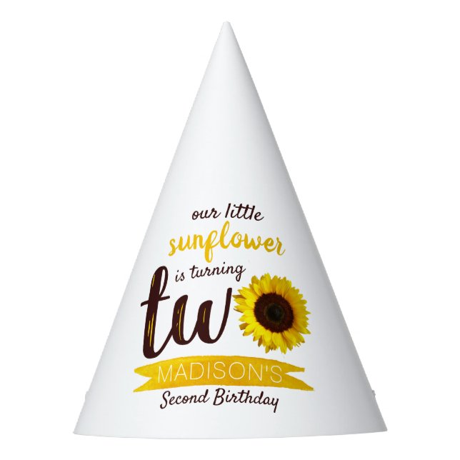 Little Sunflower 2nd Birthday Party Hat (Front)