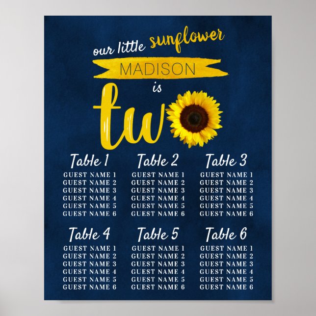 Little Sunflower 2nd Birthday Seating Chart (Front)