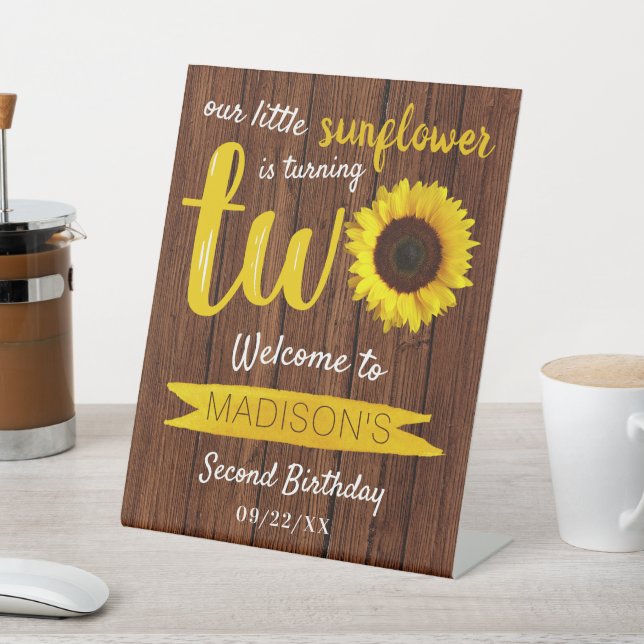 Little Sunflower 2nd Birthday Welcome Pedestal Sign (In SItu)