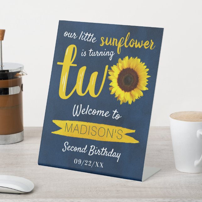 Little Sunflower 2nd Birthday Welcome Pedestal Sign (In SItu)