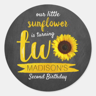Little Sunflower Chalkboard 2nd Birthday Classic Round Sticker