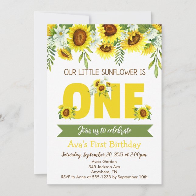 Little Sunflower First Birthday Invitation (Front)