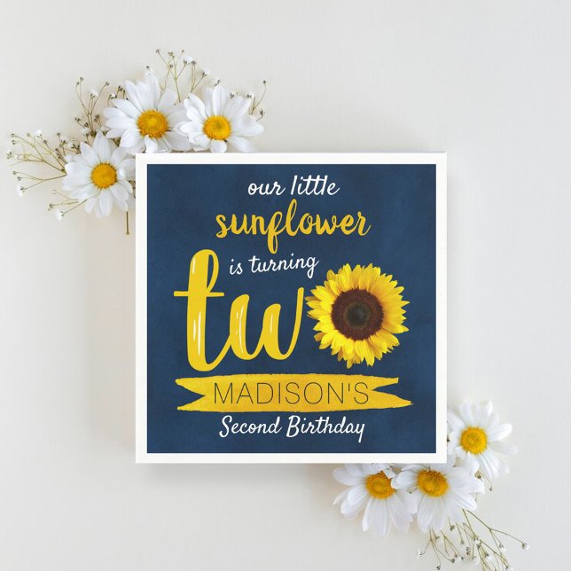 Little Sunflower Navy Blue 2nd Birthday Napkin (Creator Uploaded)