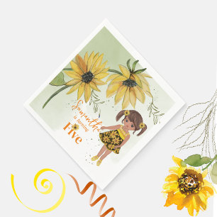 Little Sunflower Watercolor Fifth Girl Birthday Napkin