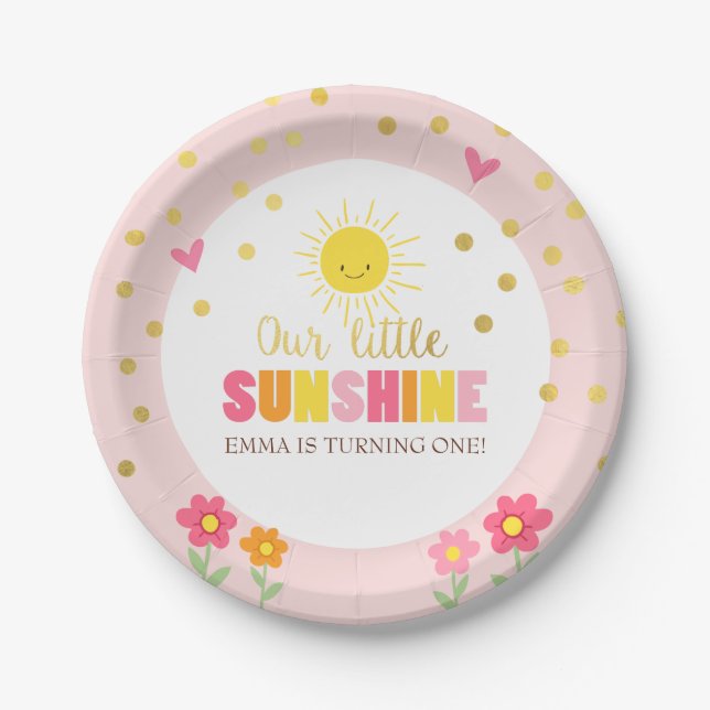 Little sunhine Paper Plates Birthday Girl Pink (Front)