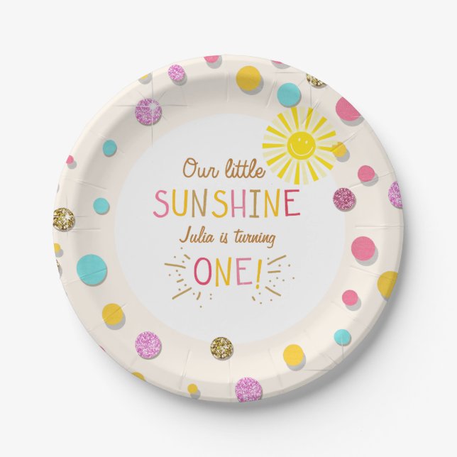 Little sunhine Paper Plates Birthday Girl Pink (Front)