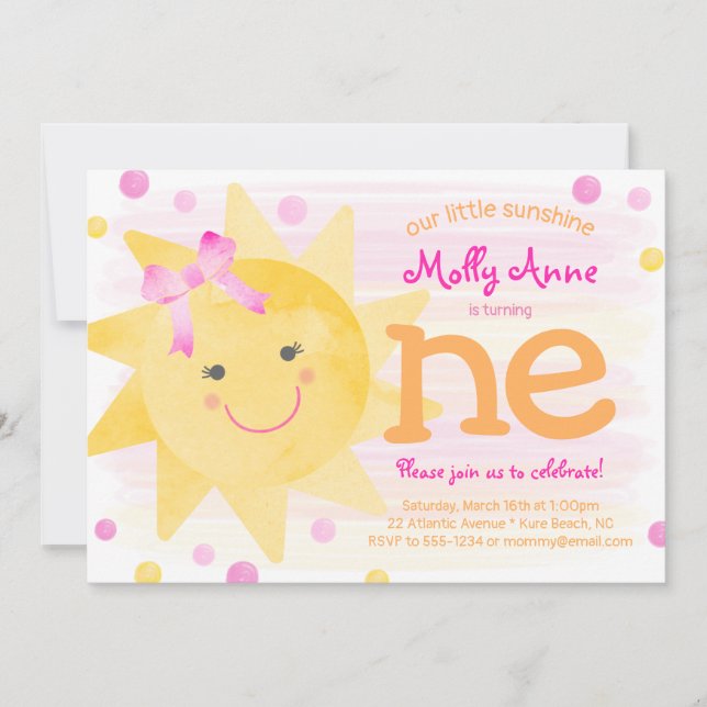 Little Sunshine 1st Birthday Girl Invitation (Front)