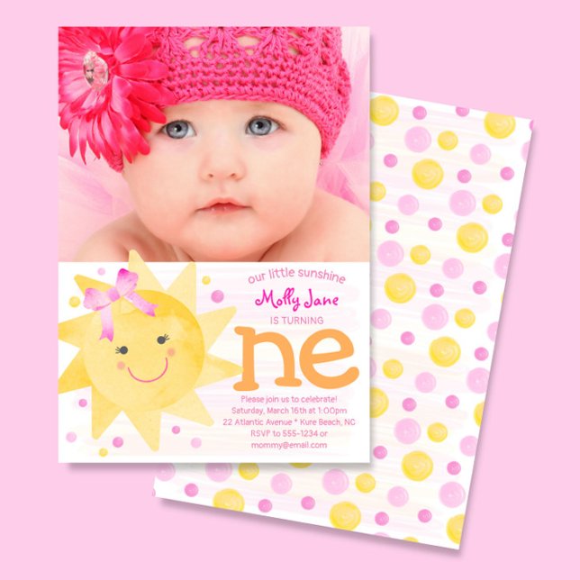 Little Sunshine 1st Birthday Girl Photo Invitation (Creator Uploaded)