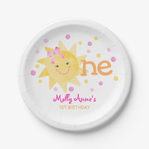 Little Sunshine 1st Birthday Girl Pink Yellow Paper Plate