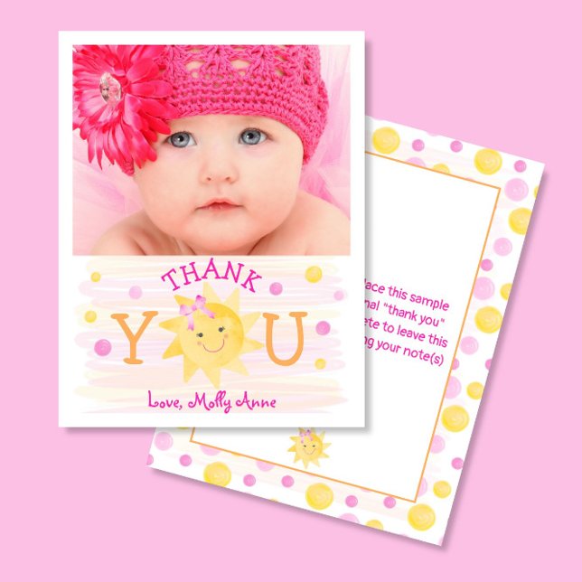 Little Sunshine 1st Birthday Girl Thank You Card (Creator Uploaded)