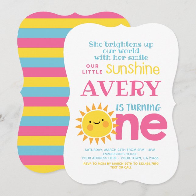 Little Sunshine 1st Birthday Invitation (Front/Back)