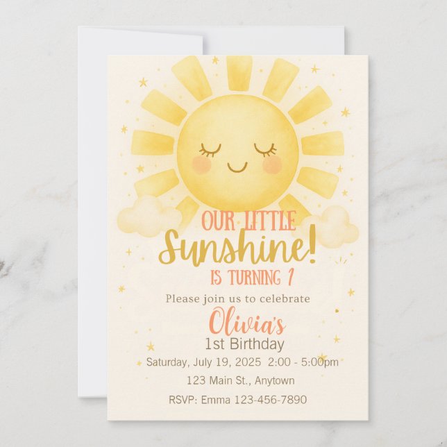 Little Sunshine 1st Birthday Invitation (Front)