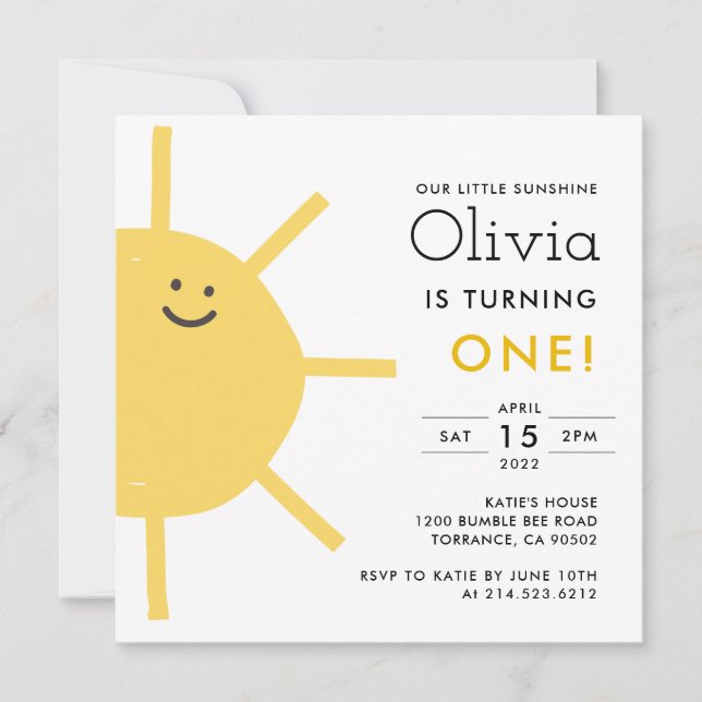 Little Sunshine 1st Birthday Party Square Invitati Invitation (Front)