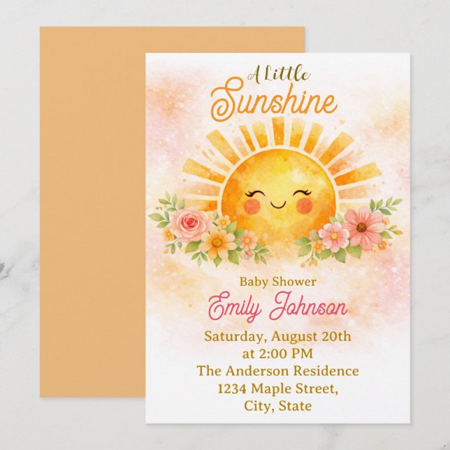 Little Sunshine Baby Girl Shower Invitation (Front/Back)
