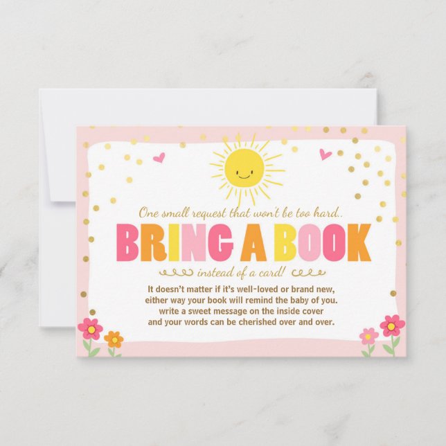 Little Sunshine Baby Shower Bring a book Pink Girl Invitation (Front)