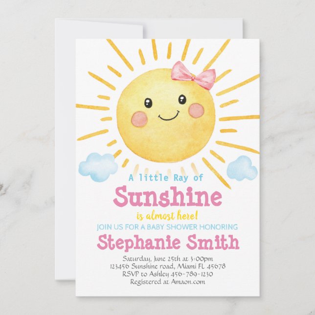 Little Sunshine Baby shower Invitation Ray of-A159 (Front)