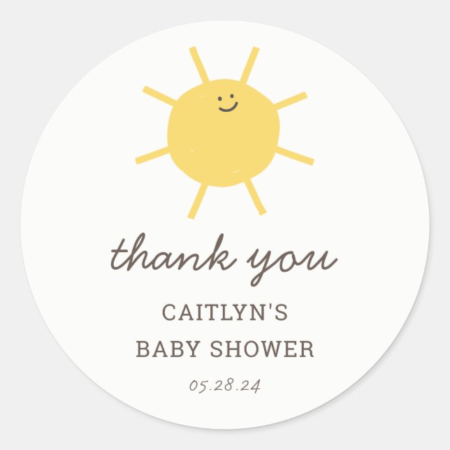 Little Sunshine Baby Shower Thank You Classic Round Sticker (Front)