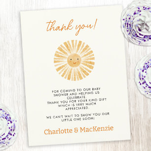 Little Sunshine Baby Shower Thank You Postcard