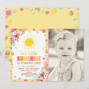 Little sunshine Birthday invitation Pink Floral