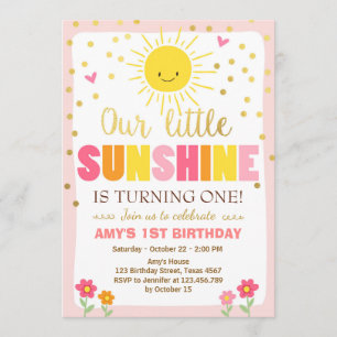 Little sunshine Birthday invitation Pink Gold Girl