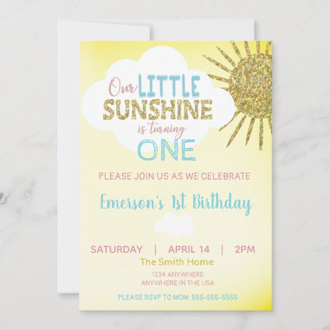 Little sunshine Birthday invitation you are my (Front)