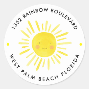 Little Sunshine Birthday Kids Return Address Classic Round Sticker